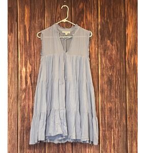 And Now This Mini Dress Womens L Blue Tiered Babydoll Ruffle V Neck Sleeveless